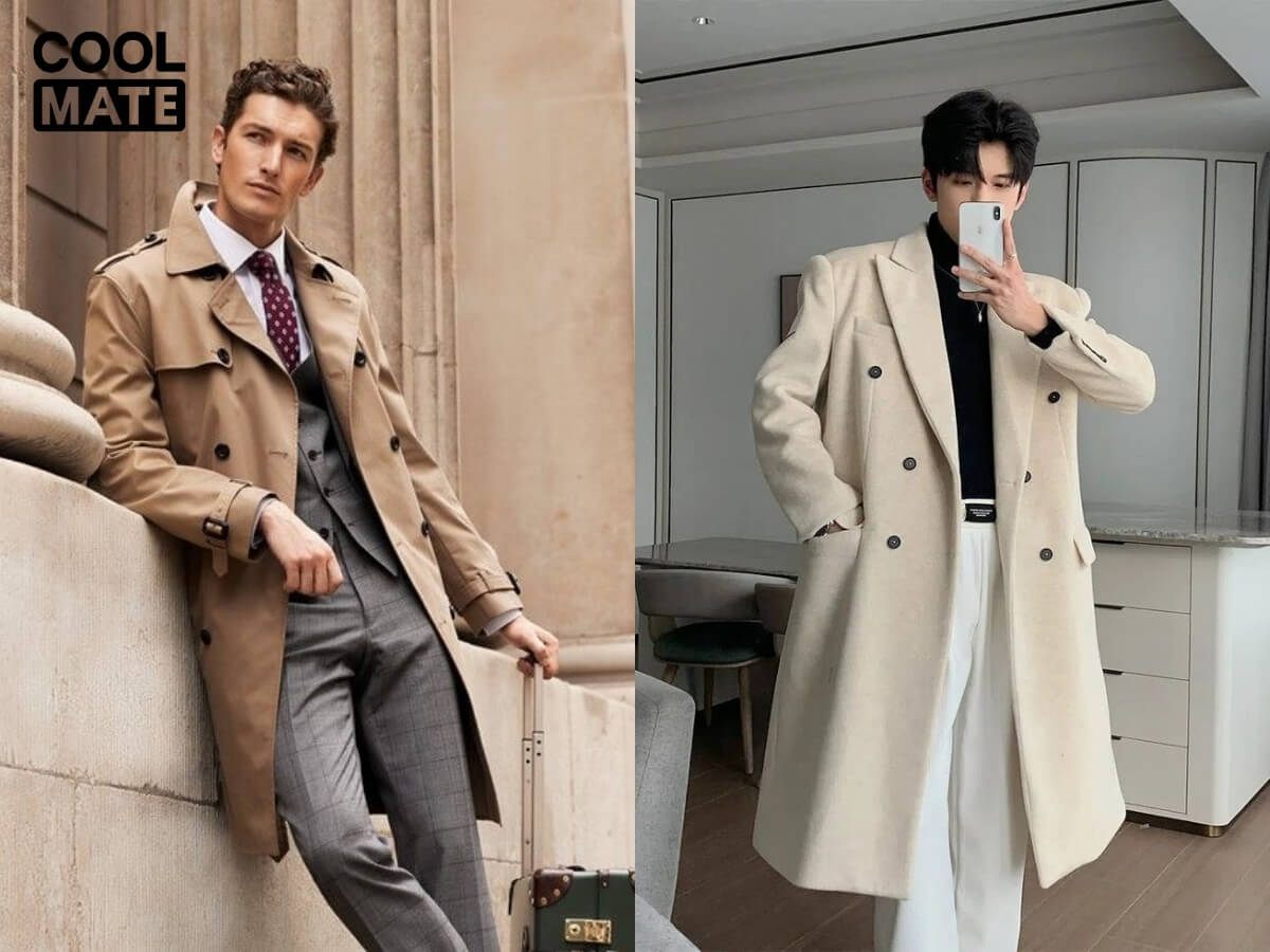 Trench coat nam cổ điển, chống thấm, thanh lịch cho mùa đông