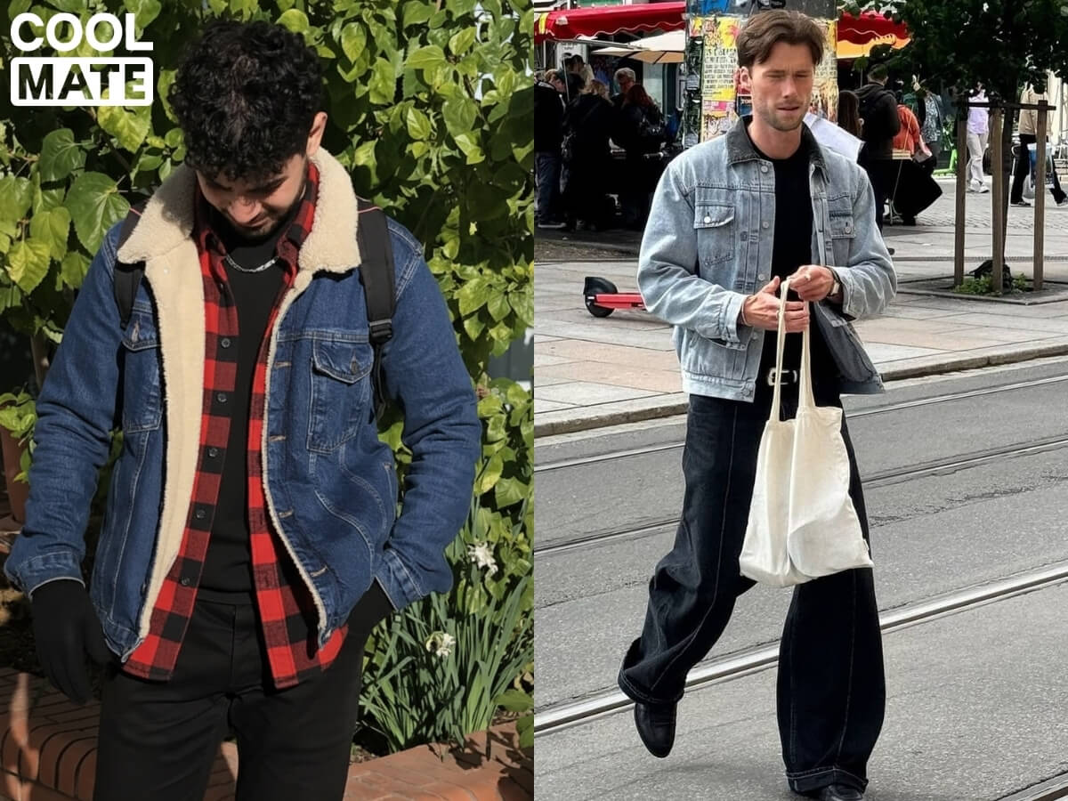 Áo khoác denim lót lông nam ấm áp, cá tính, phong cách vintage