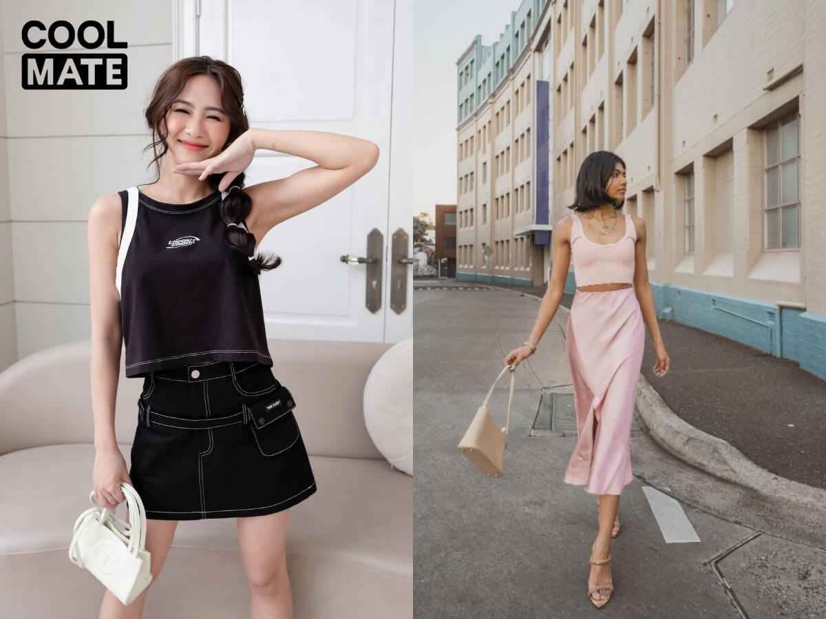 Kết hợp áo tank top với chân váy