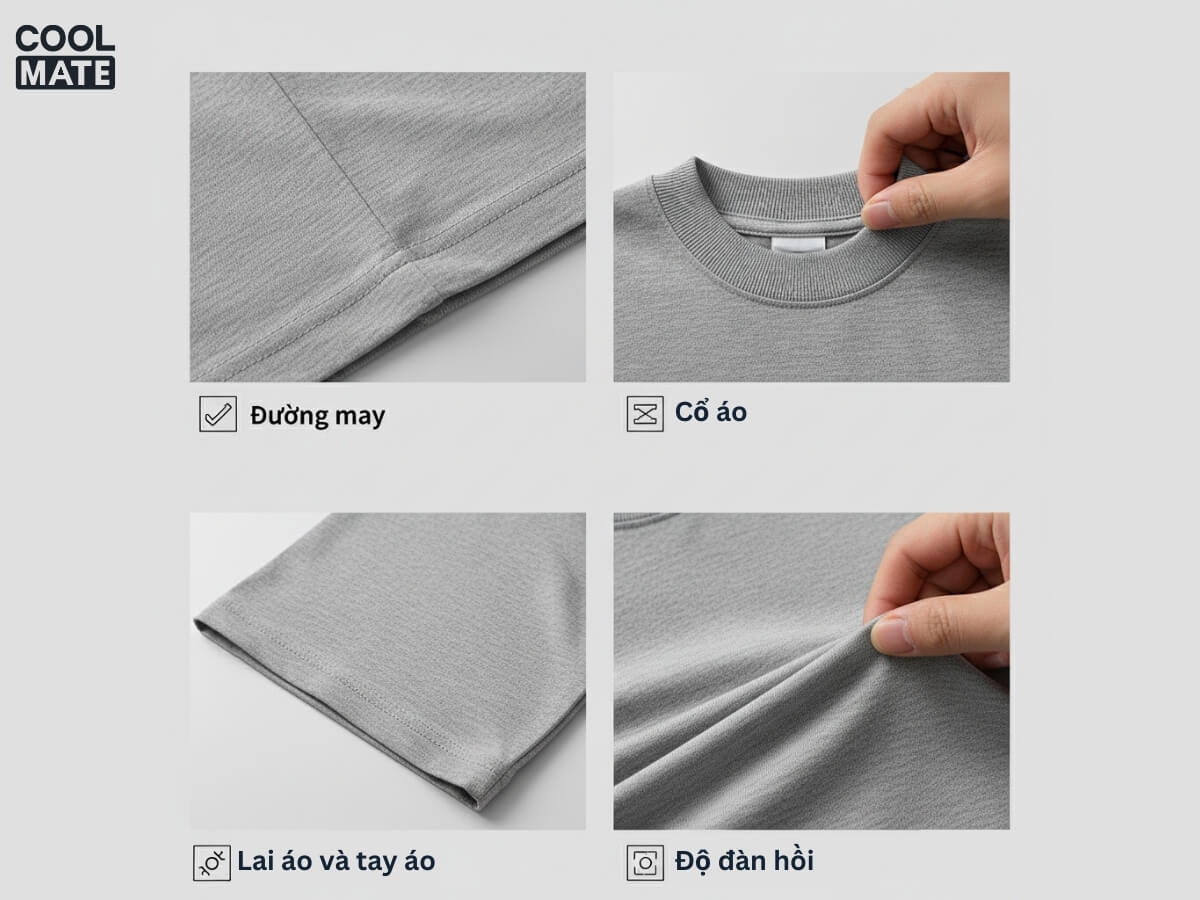 kiểm tra đường may và chi tiết hoàn thiện trước khi quyết định mua áo phông nam