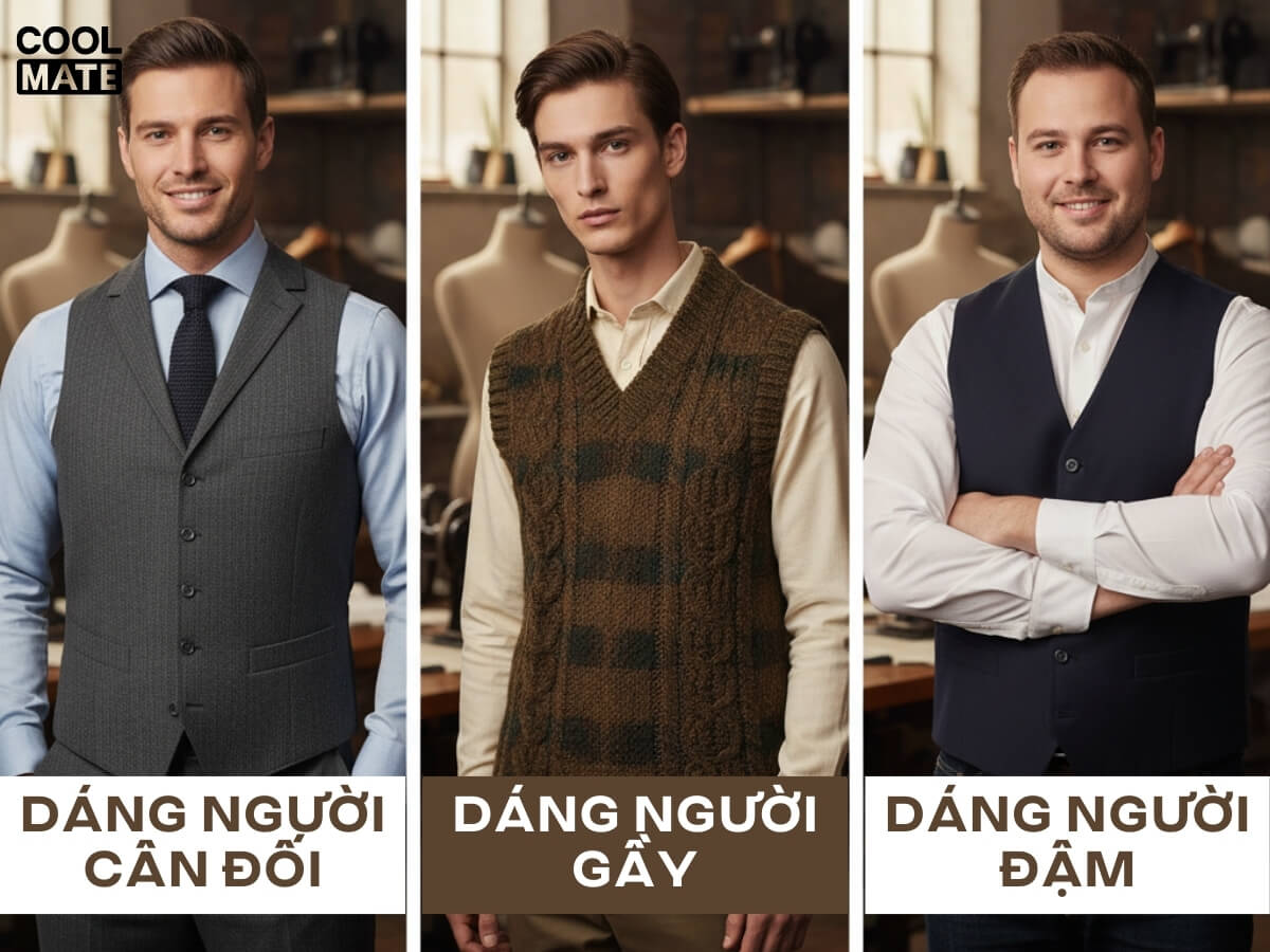 chọn áo gile nam theo dáng người