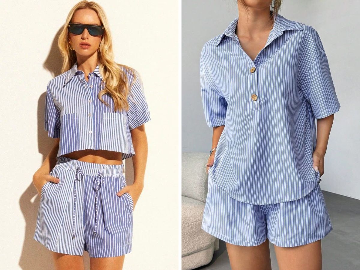 Sơ mi ngắn tay và quần short kẻ sọc là lựa chọn gọn gàng, lịch sự 