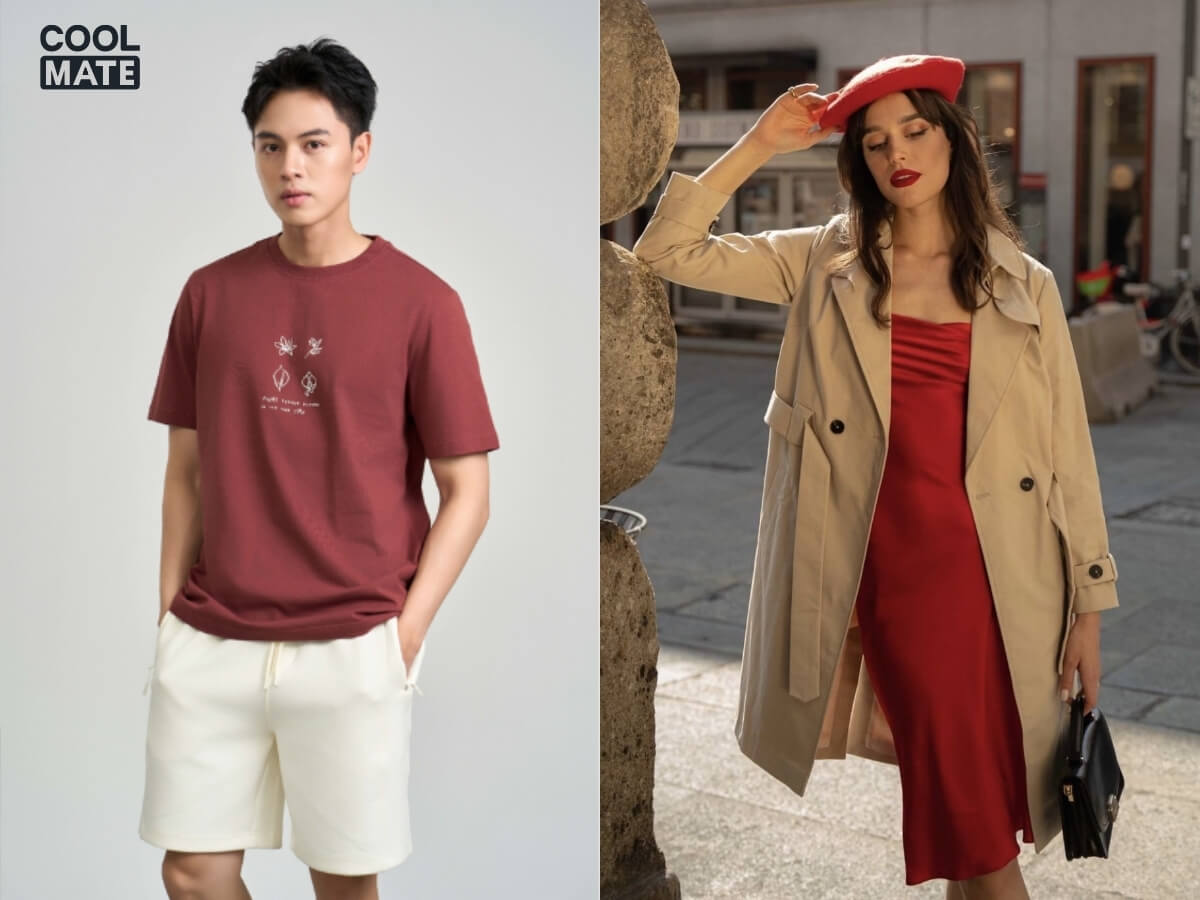 Màu đỏ phối với màu be/kem