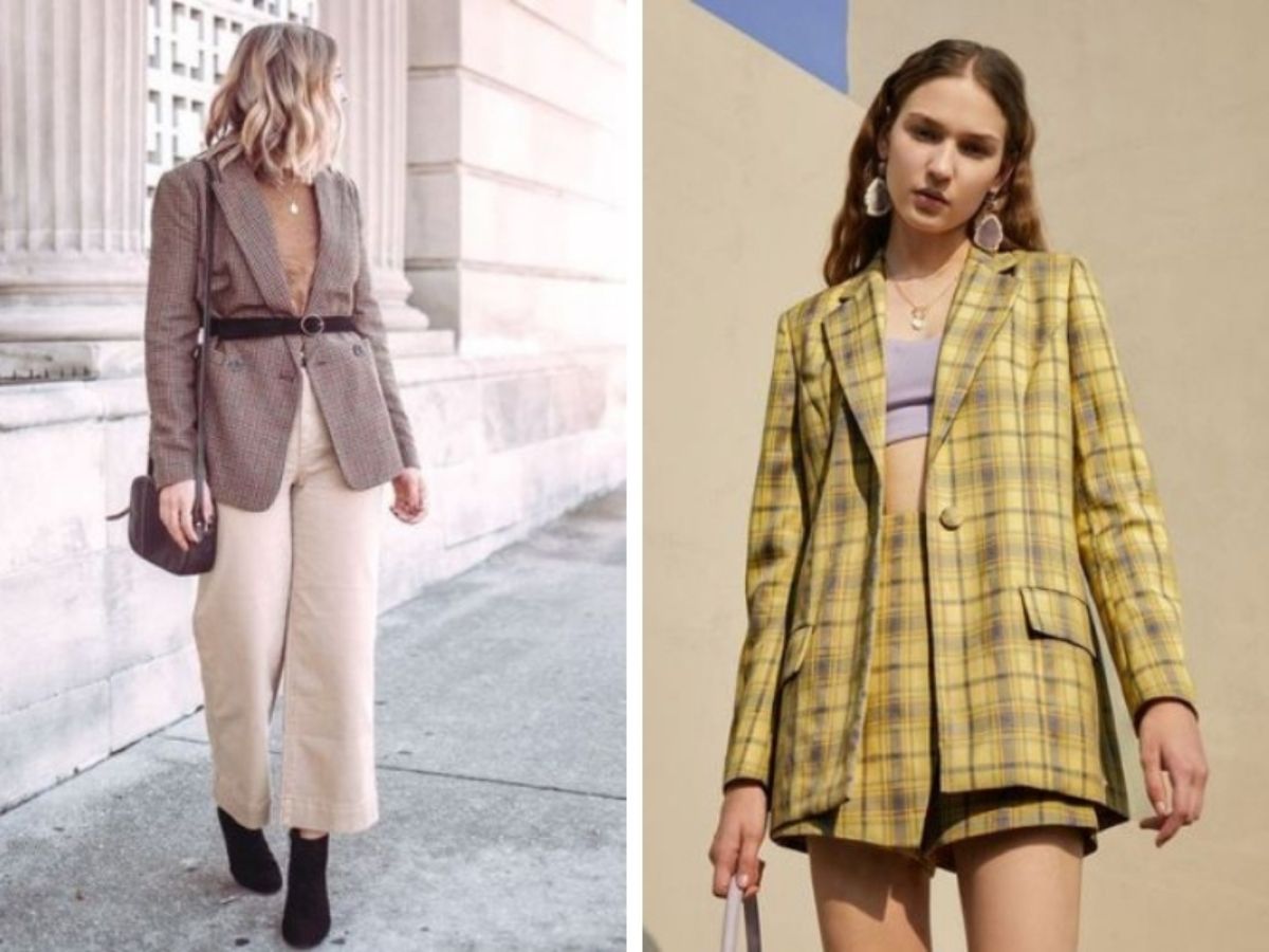 Phối Blazer kẻ sọc + Váy liền (mini dress/midi dress)