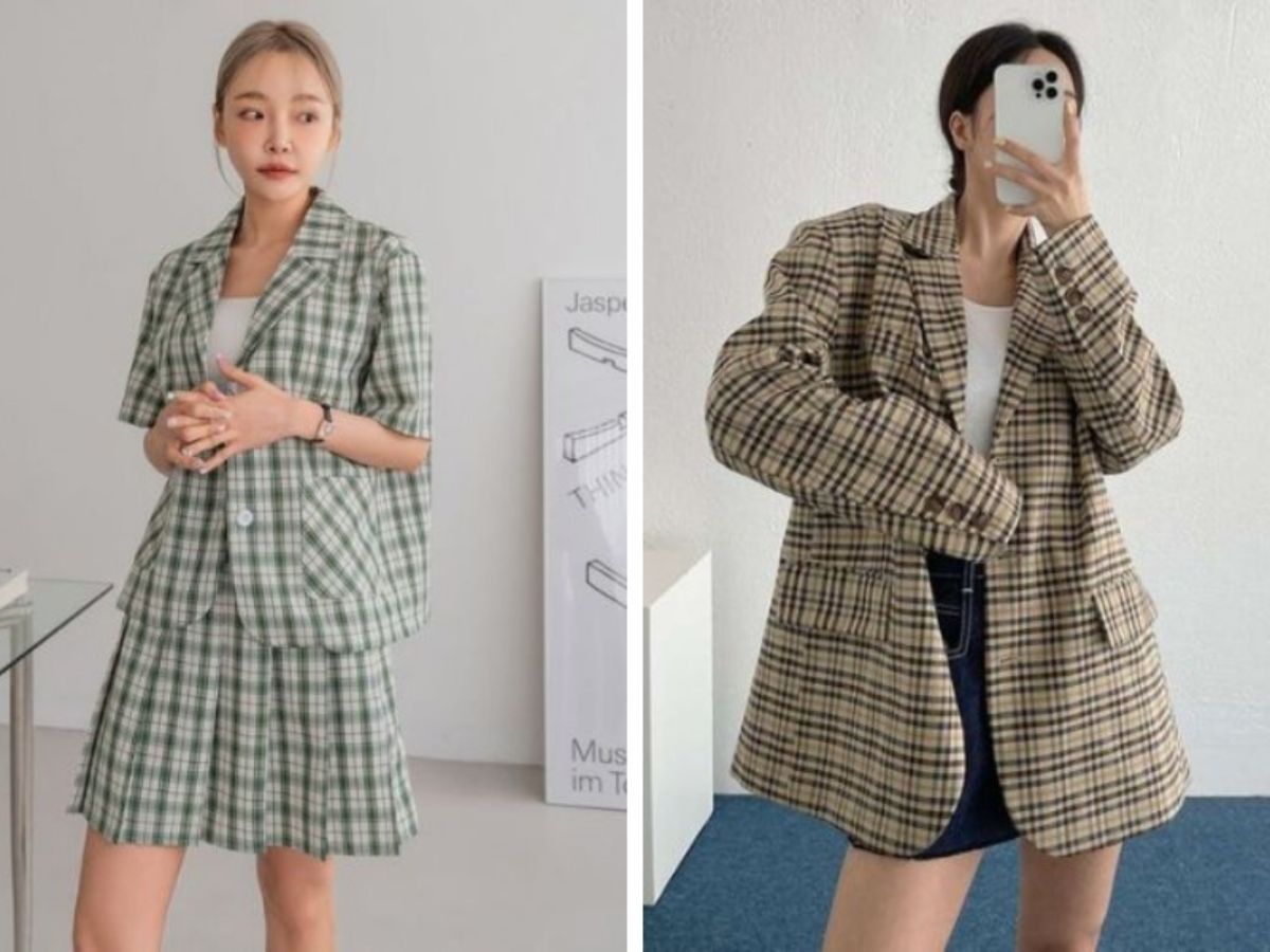 Phối Blazer kẻ sọc + Áo croptop + Quần cạp cao/Chân váy ngắn
