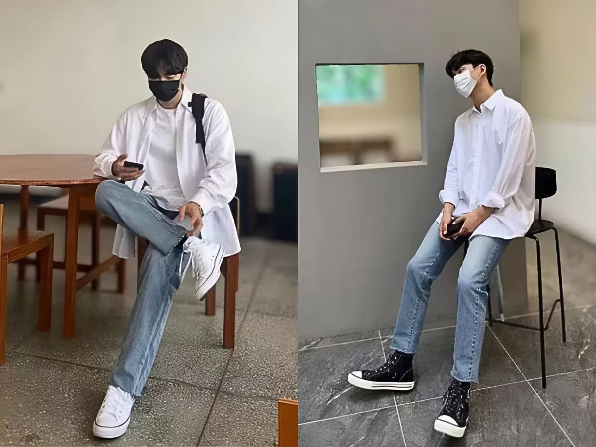 Sơ Mi Kết Hợp Với Quần Jeans Đứng Form Đơn Giản