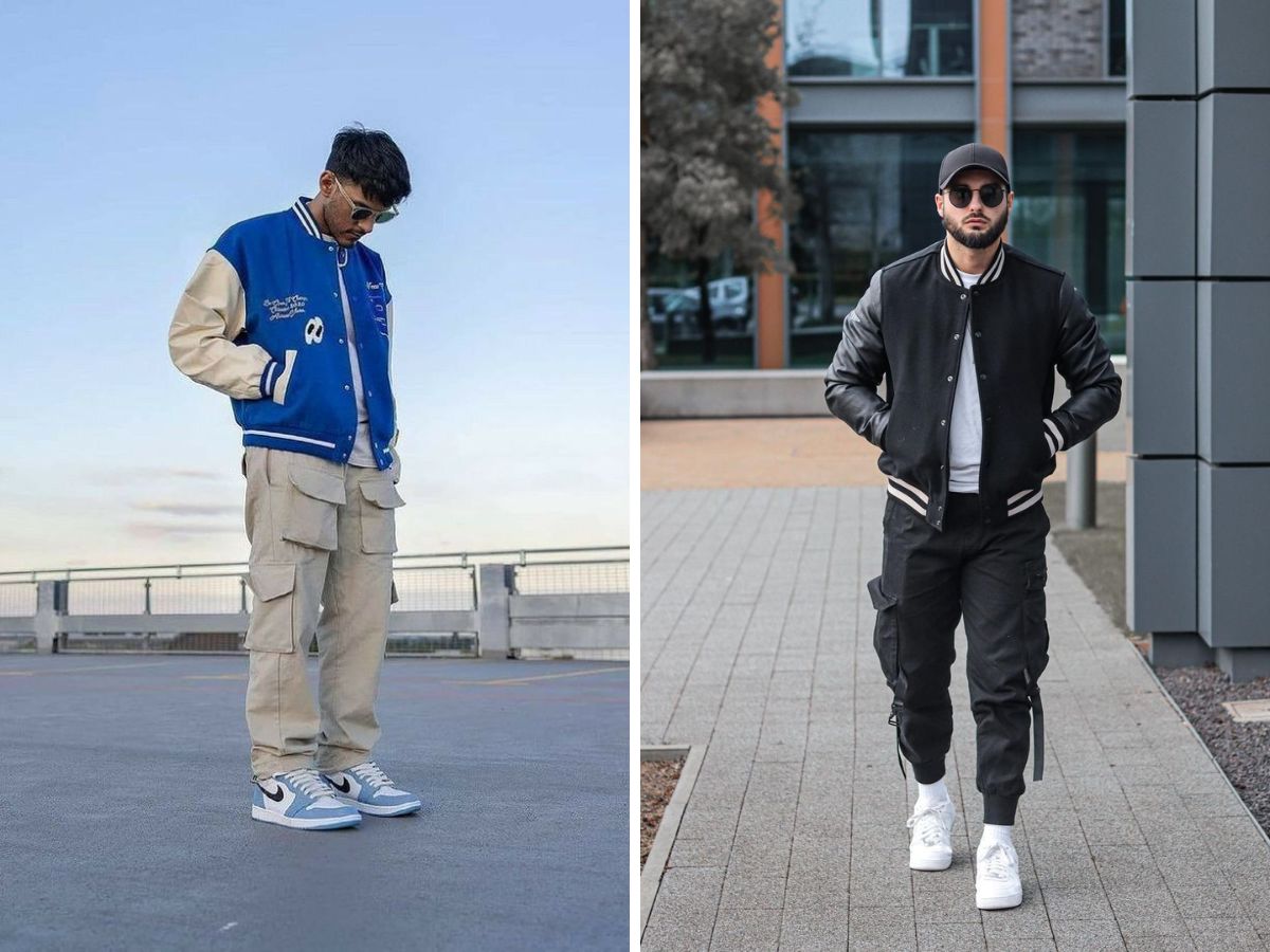 Phong cách hiphop với quần túi hộp và áo khoác varsity
